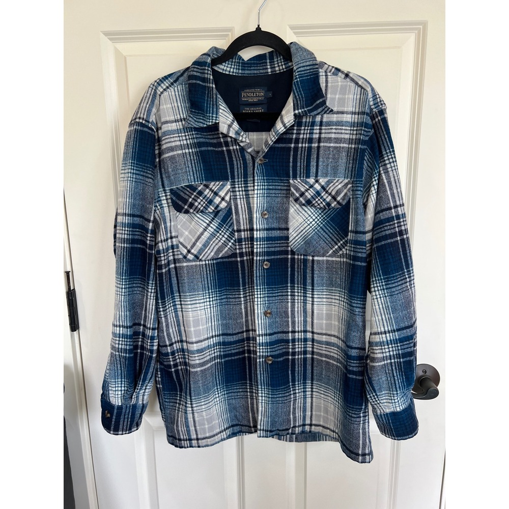 Pendleton Virgin Wool Long Sleeve Button Down Board Shirt Blue Plaid Large‎ READ